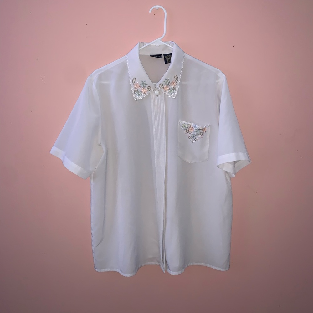 Floral Embroidered Button Down